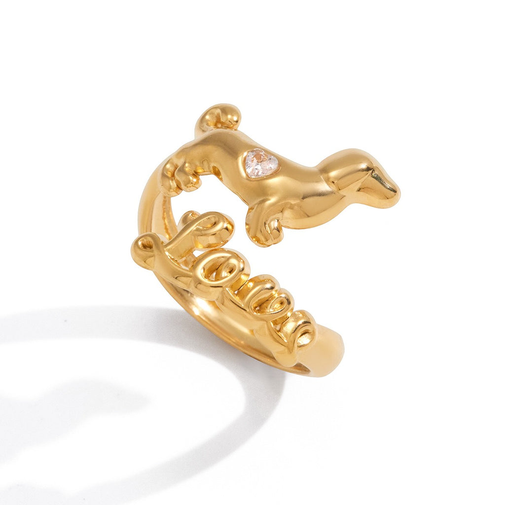 18K Gold Paws and Purrs Pave Cat and Dog Cuff Ring