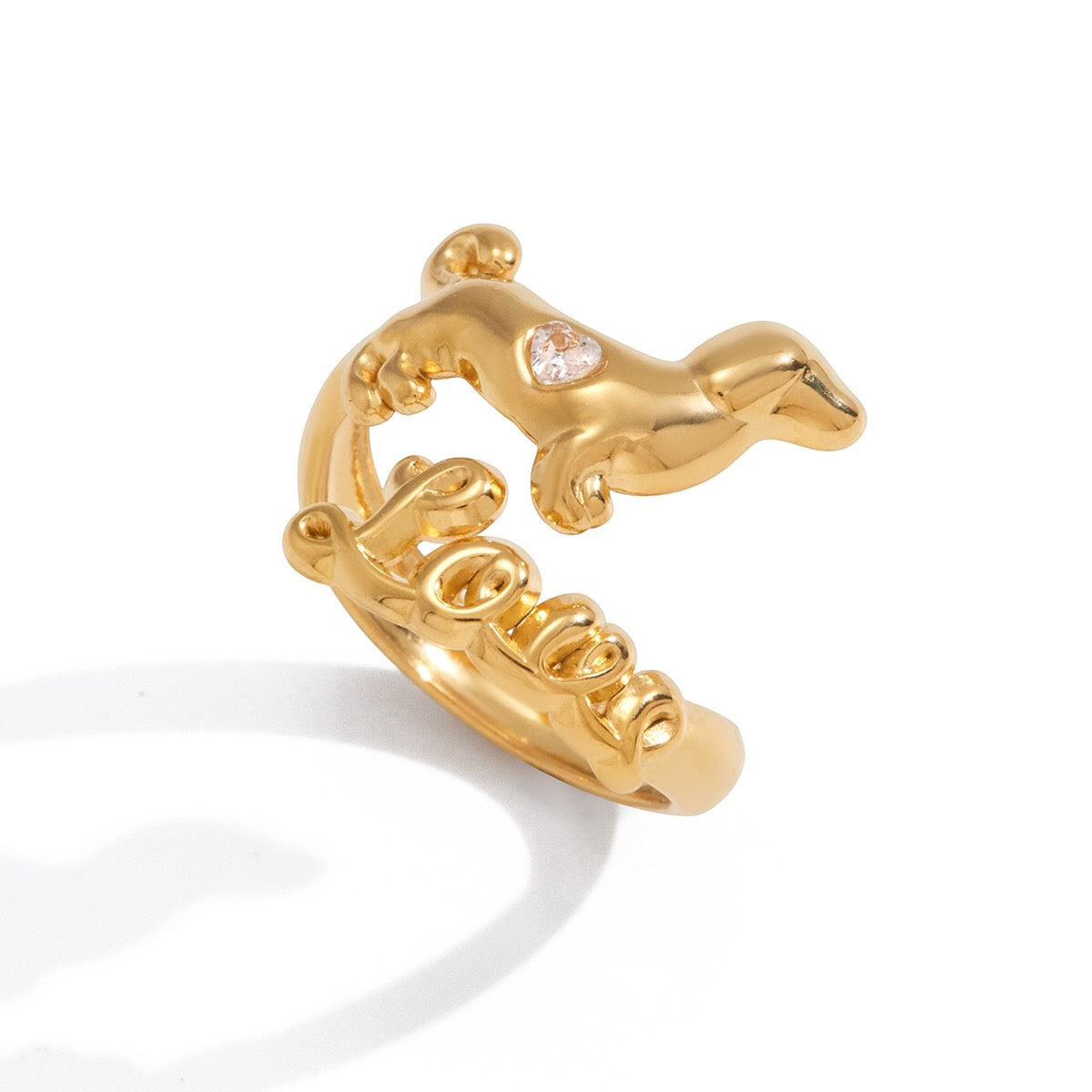 18K Gold Paws and Purrs Pave Cat and Dog Cuff Ring