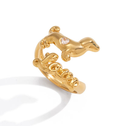 18K Gold Paws and Purrs Pave Cat and Dog Cuff Ring