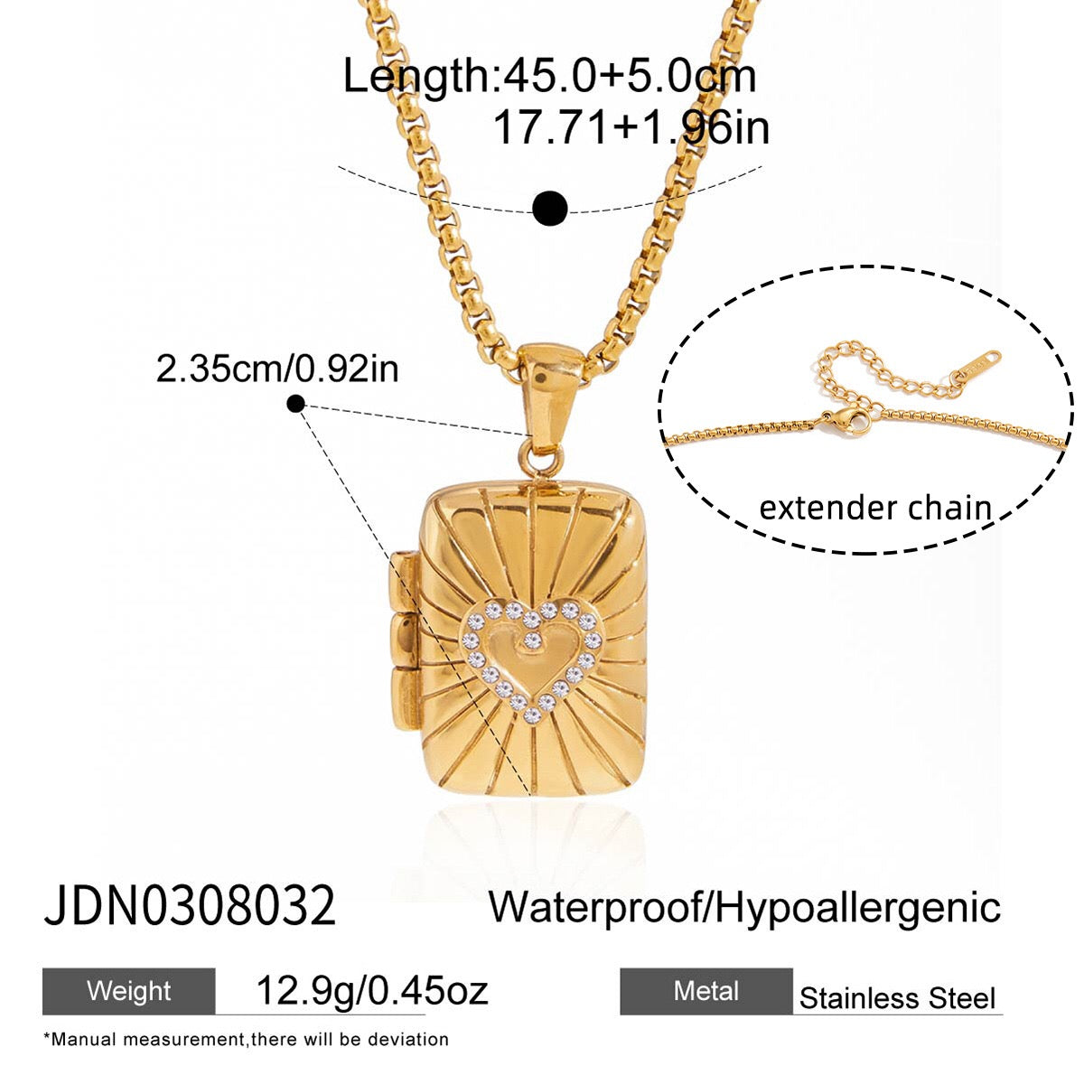 18K Gold Keepsake Heart Book Locket Pendant Box Chain Necklace