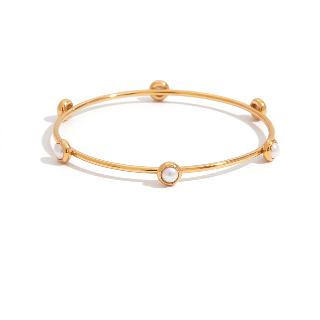 18K Gold Tiny Treasure Statement Slim Bangle Bracelet