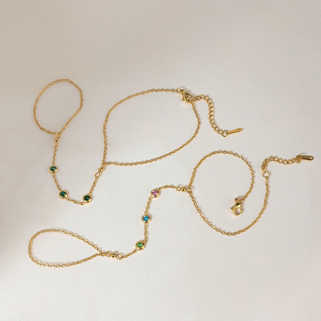 18K Gold Waterproof Color Gem Hand Chain Bracelet