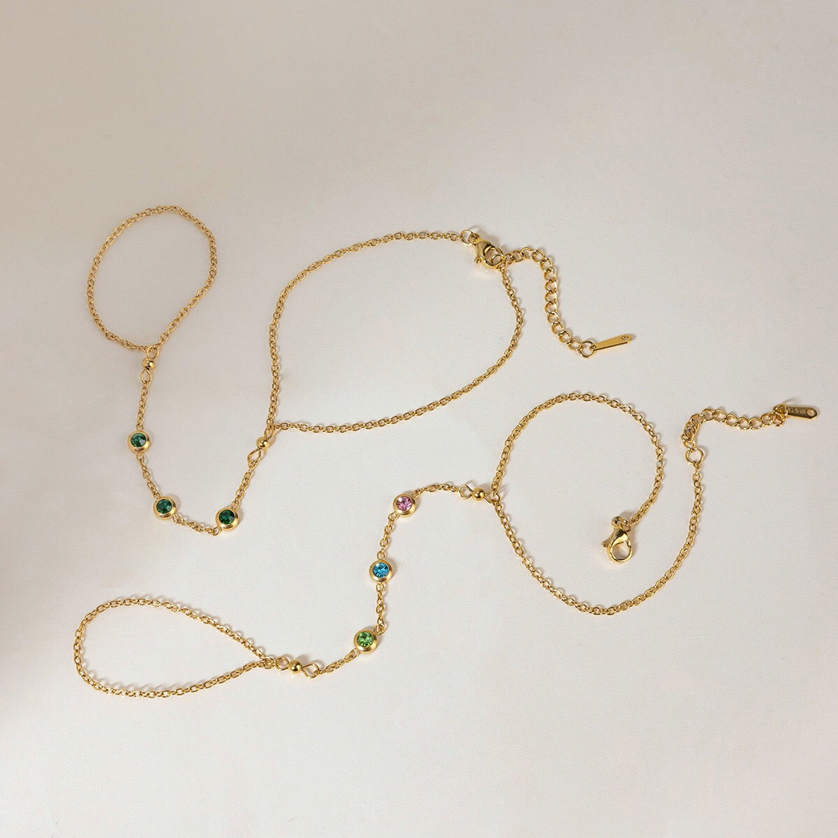 18K Gold Waterproof Color Gem Hand Chain Bracelet