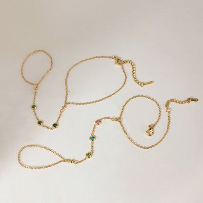 18K Gold Waterproof Color Gem Hand Chain Bracelet