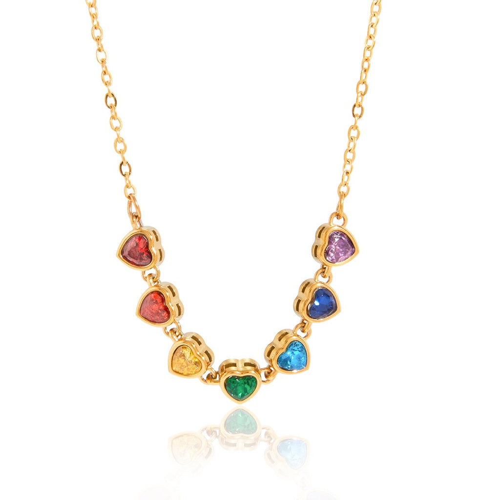 18K Gold Color Me Yours Rainbow Heart Pendant Dainty Chain Layered Necklace Set