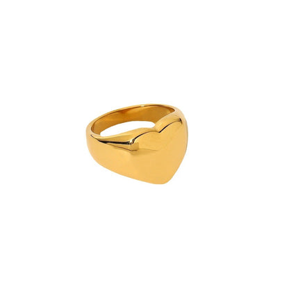 18K Gold Puffy Heart Signet Ring