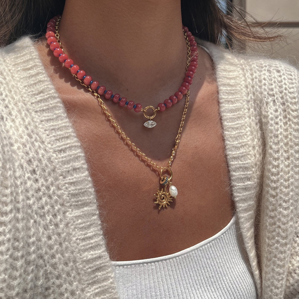 18K Gold Color Therapy Beaded Pendant Necklace