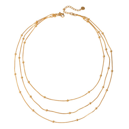 18K Gold Dainty Beaded Chain Layered Necklace Set