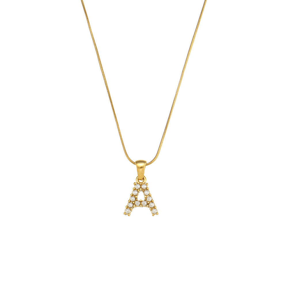 18K Gold Pearl Initial Pendant Necklace