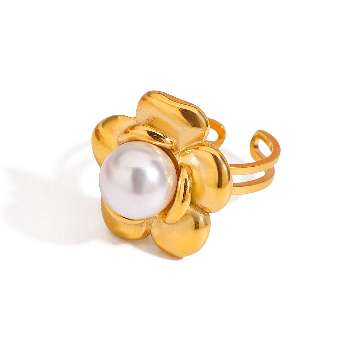 18K Gold Flower Pearl Statement Ring