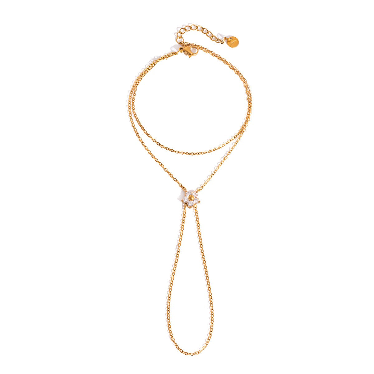 18K Gold Waterproof Dainty Flower Hand Chain Bracelet