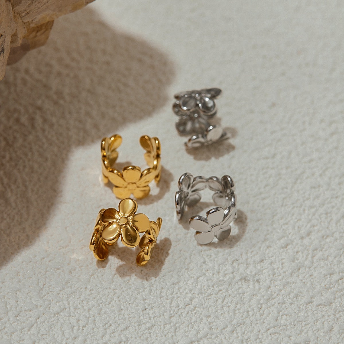 18K Gold Flower Huggie Ear Cuff