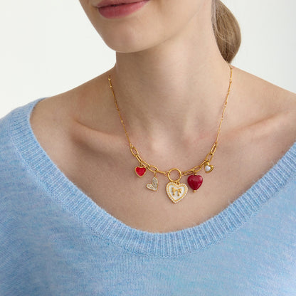 18K Gold Love Rush Red Heart Statement Charm Necklace