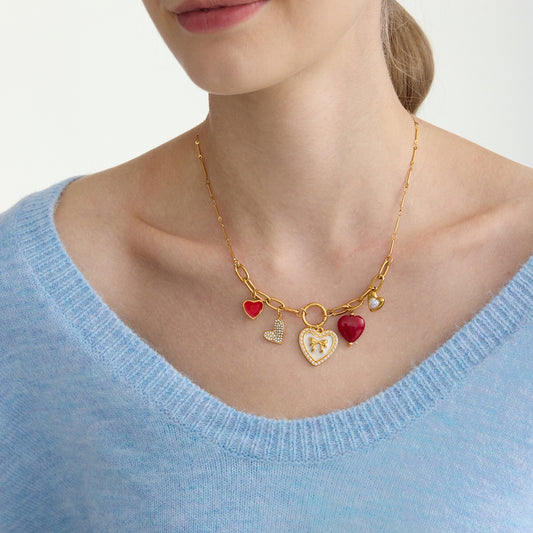 18K Gold Love Rush Red Heart Statement Charm Necklace