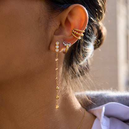 18K Gold and Silver Two Tone Bow Small Hoop Huggie Earrings