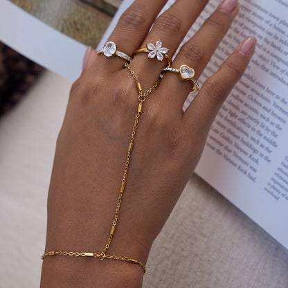 18K Gold Flirt Alert Flower Heart Statement CZ Stacking Ring