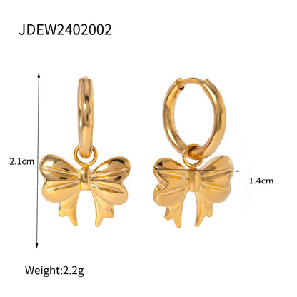 18K Gold Bow Small Hoop Huggie Earrings with Charm