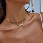 18K Gold Sliding Jewel Pendant Herringbone Snake Chain Layered Necklace Set