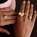 18K Gold Ribboned Elegance Bow Heart Statement Ring