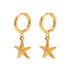 18K Gold Star Huggie Earrings with Charm