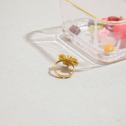 18K Gold Ribboned Elegance Bow Heart Statement Ring