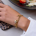 18K Gold Secret Lover Heart Lock and Key Charm Chunky Chain Bracelet