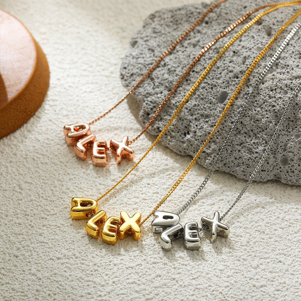 18K Gold and Silver Icon Bubble Letter Initial Custom Name Necklace