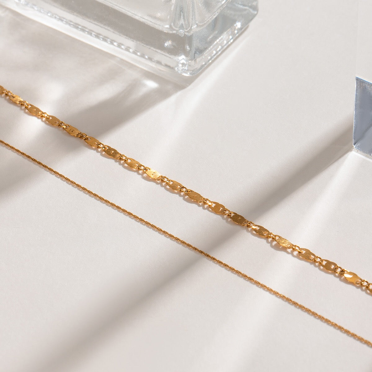 18K Gold Afterglow Dainty Double Chain Layered Necklace