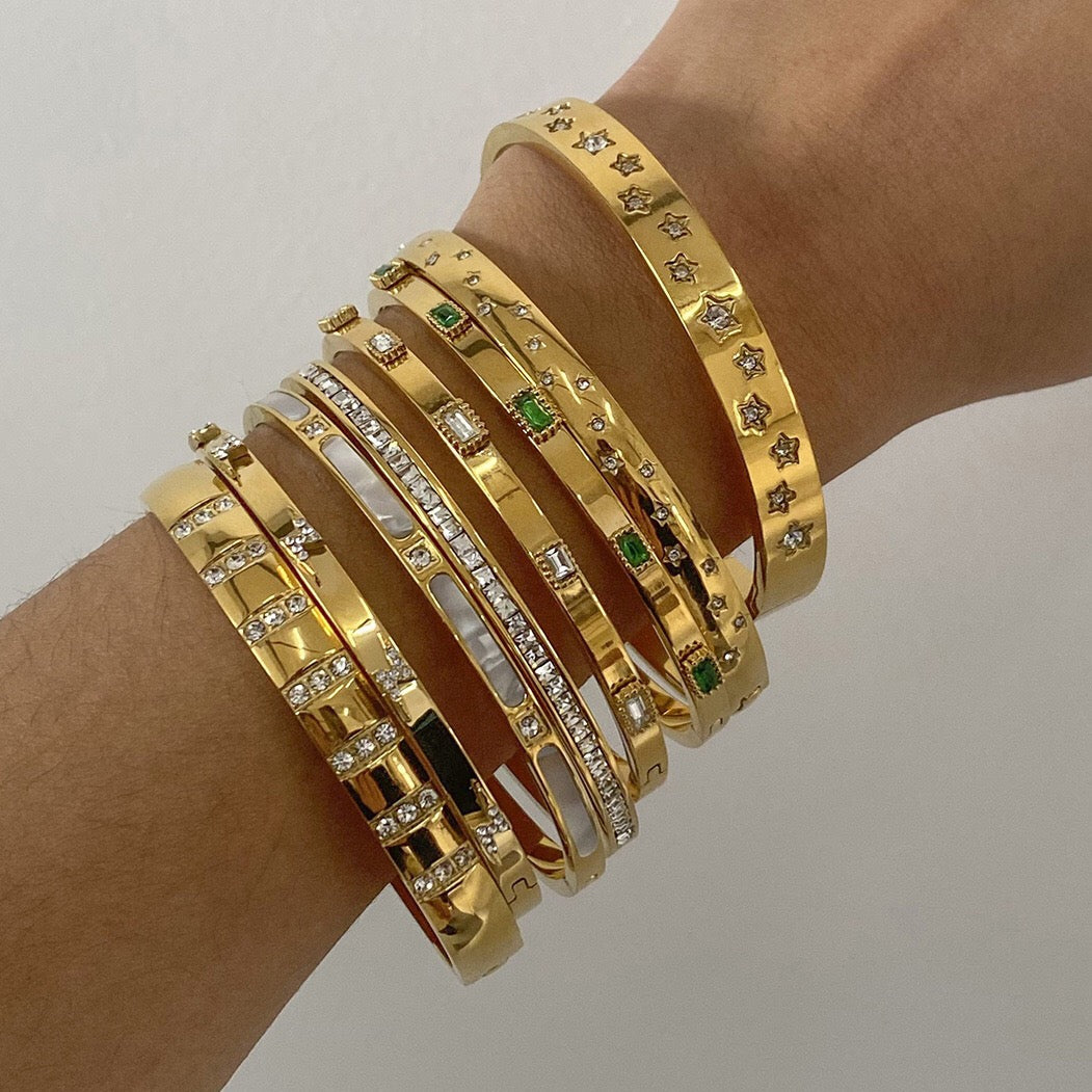 18K Gold Golden Hour Star Bangle Bracelet Stack
