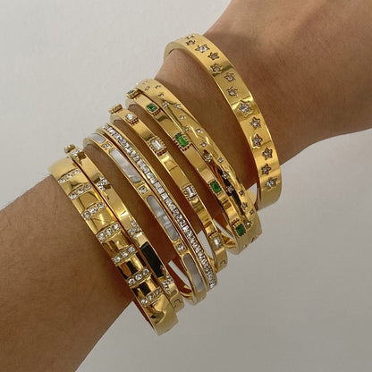 18K Gold Golden Hour Star Bangle Bracelet Stack