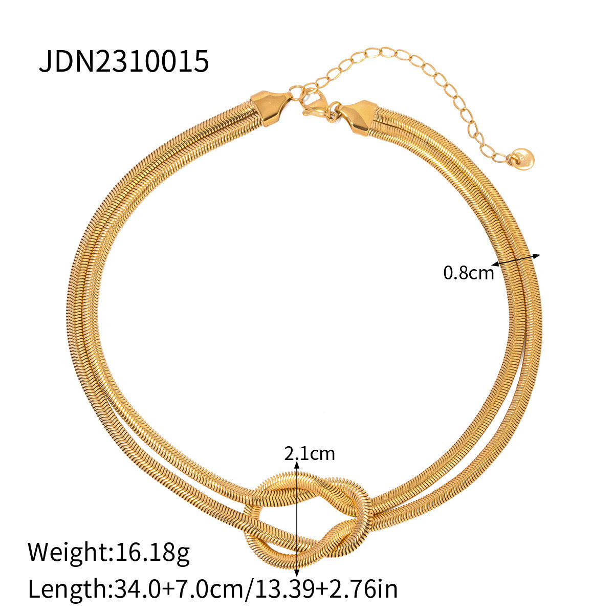 18K Gold Knotted Herringbone Snake Chain Choker Necklace