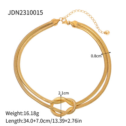 18K Gold Knotted Herringbone Snake Chain Choker Necklace
