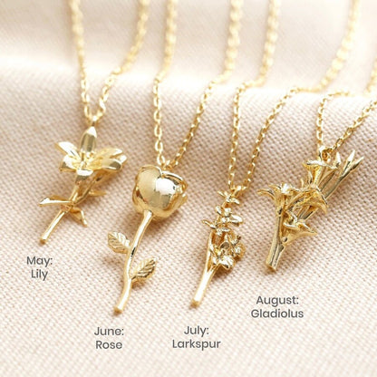 18K Birth Flower Gold Pendant Necklace - 