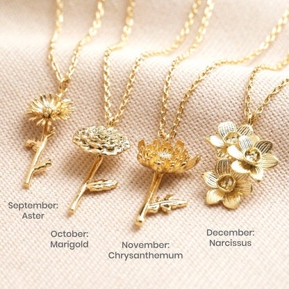 18K Birth Flower Gold Pendant Necklace - 