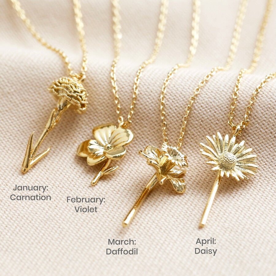 18K Birth Flower Gold Pendant Necklace - 