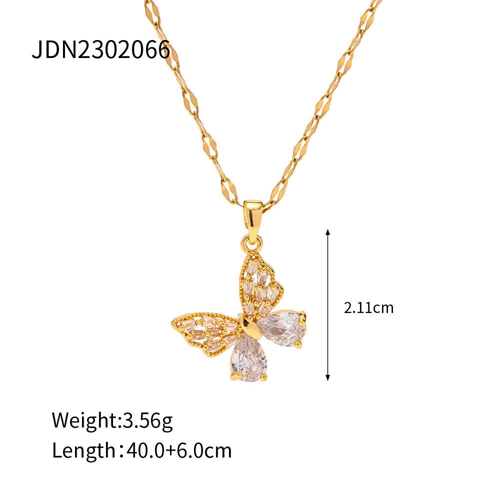18K Butterfly Pendant Necklace - 