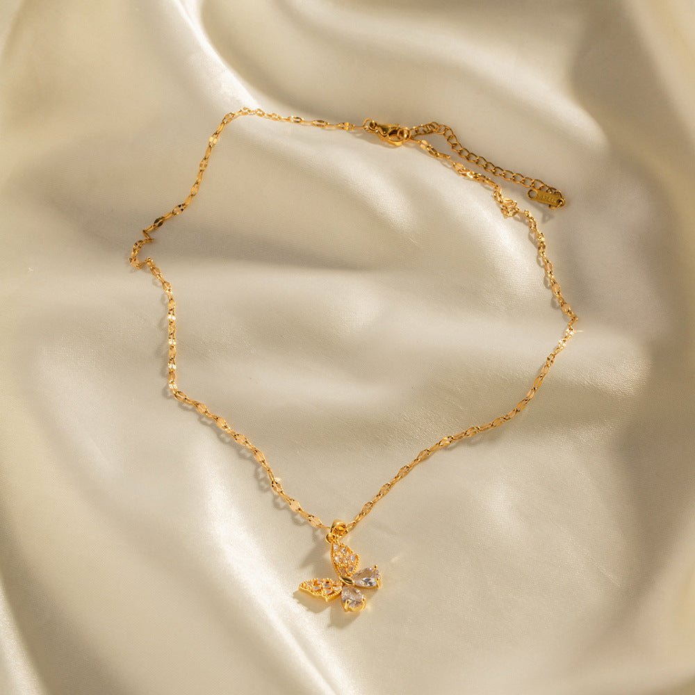 18K Butterfly Pendant Necklace - 