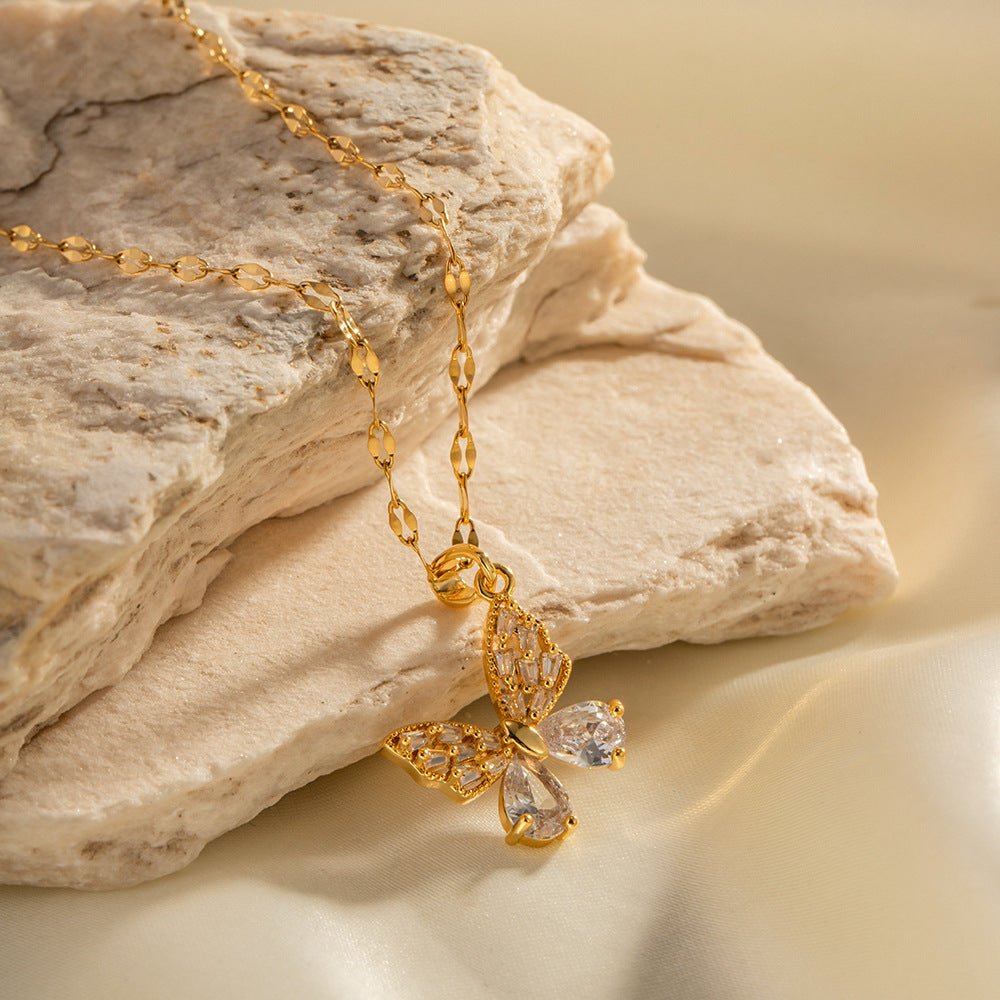 18K Butterfly Pendant Necklace - 