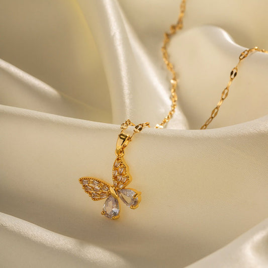 18K Butterfly Pendant Necklace - 