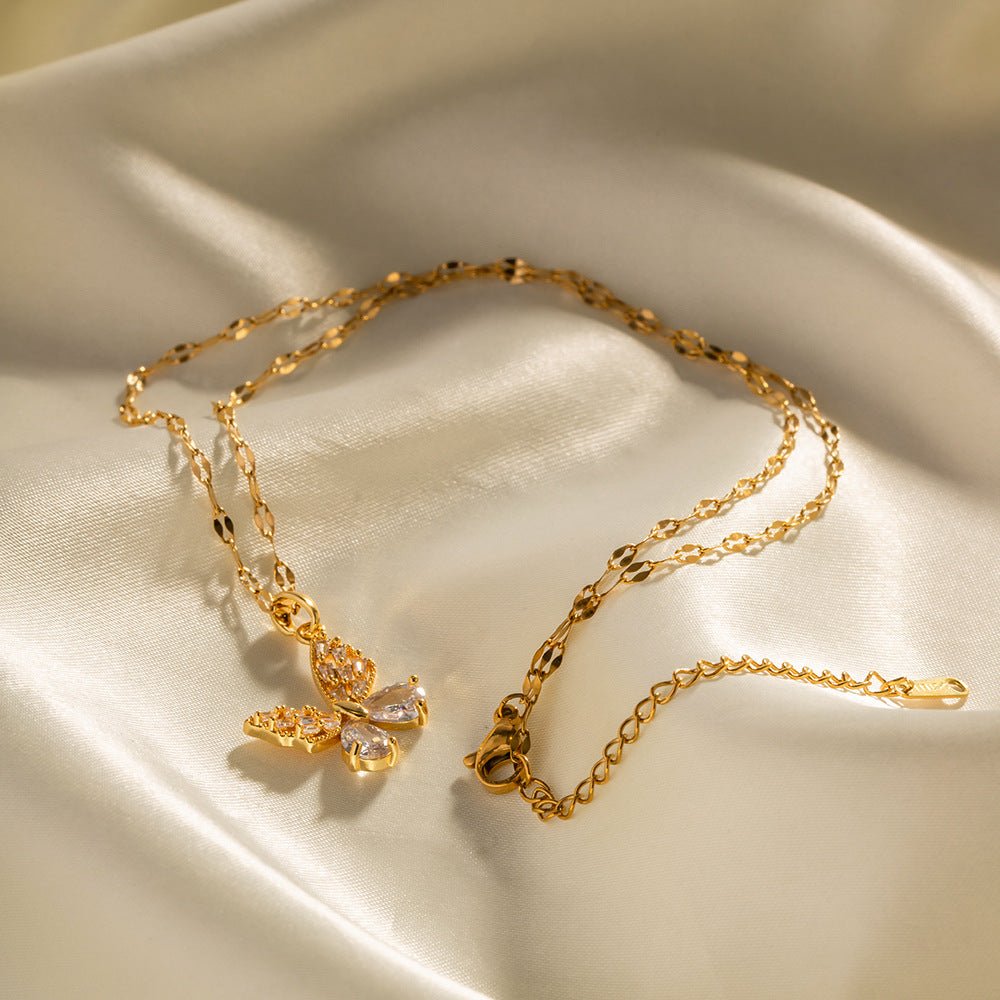 18K Butterfly Pendant Necklace - 