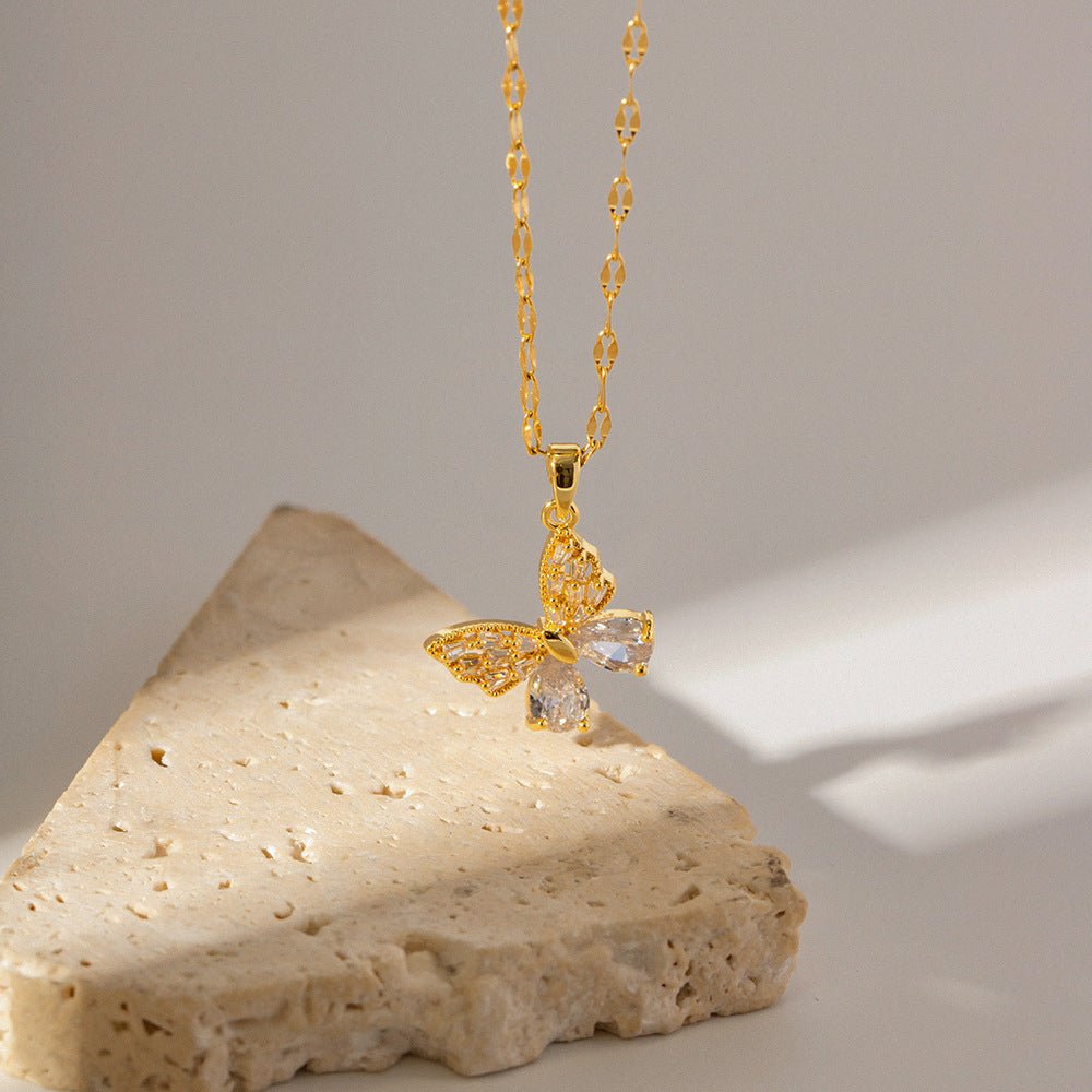 18K Butterfly Pendant Necklace - 
