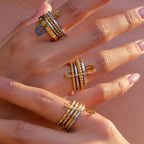 18K Gold and Silver Two Tone Safety Pin Spinelli Connected Multi Layers Stacking Ring