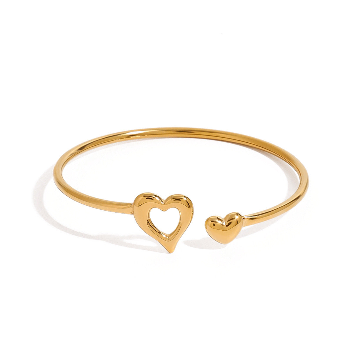 18K Gold Heart to Heart Cuff Bangle Bracelet