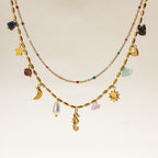 18K Gold Summer Memory Color Charm Double Chain Layered Necklace Set