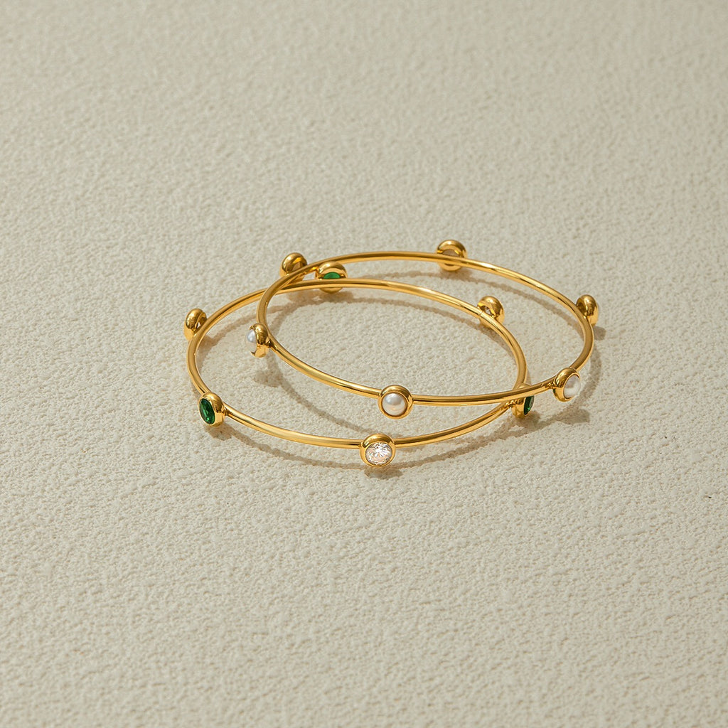 18K Gold Tiny Treasure Statement Slim Bangle Bracelet