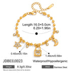 18K Gold Secret Lover Heart Lock and Key Charm Chunky Chain Bracelet