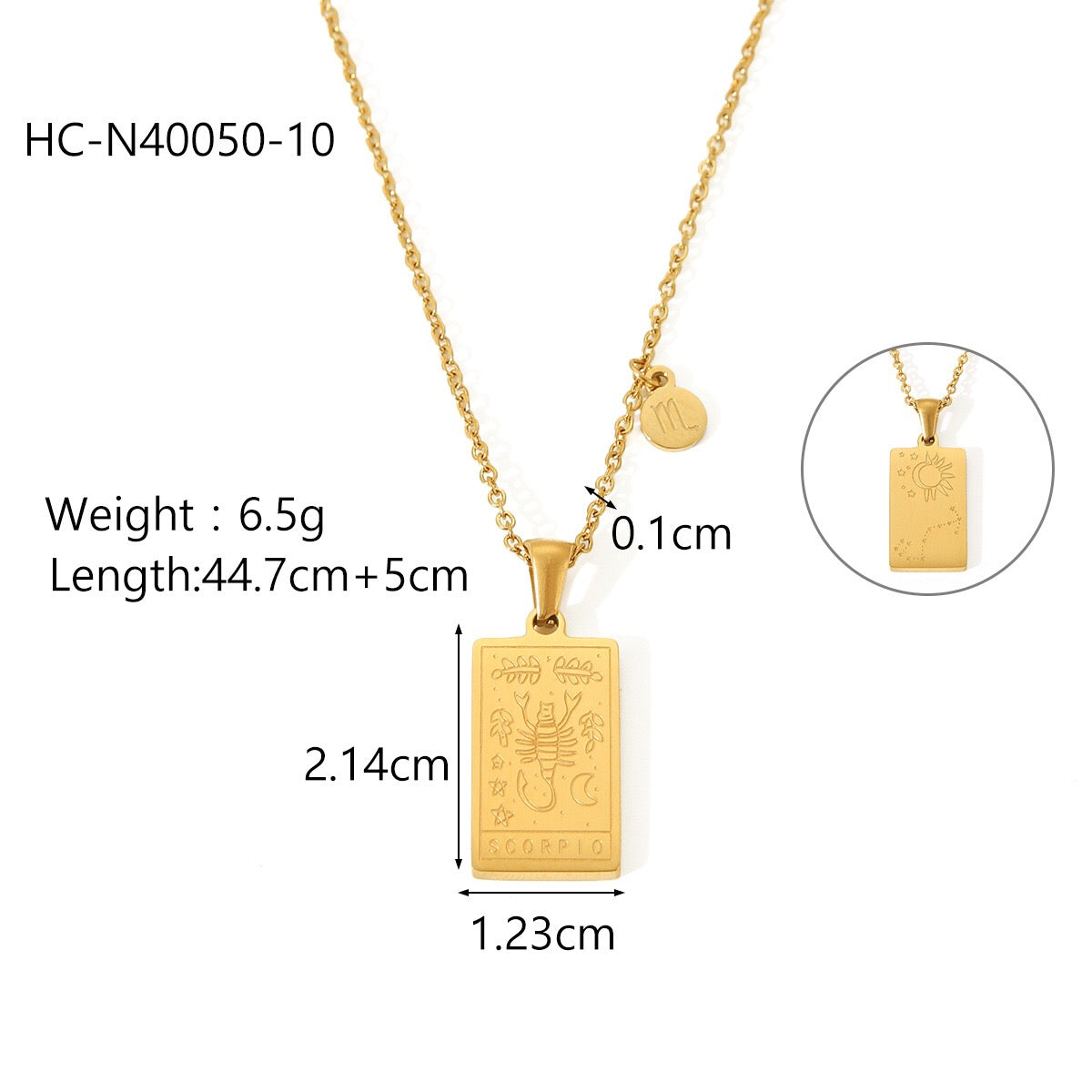 18K Gold Zodiac Plate Pendant Necklace