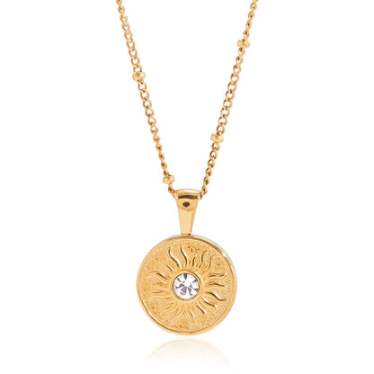 18K Gold Cosmic Desire Sun and Moon Double Side Coin Pendant Necklace