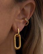 18K Gold Double Hoop Dangle Huggie Earrings