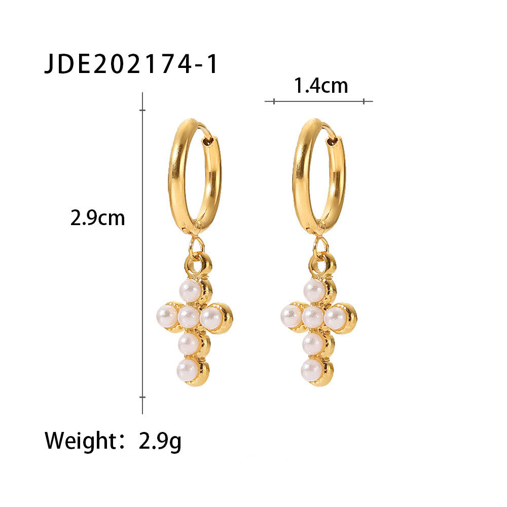 18K Gold Cross Small Hoop Huggie Earrings